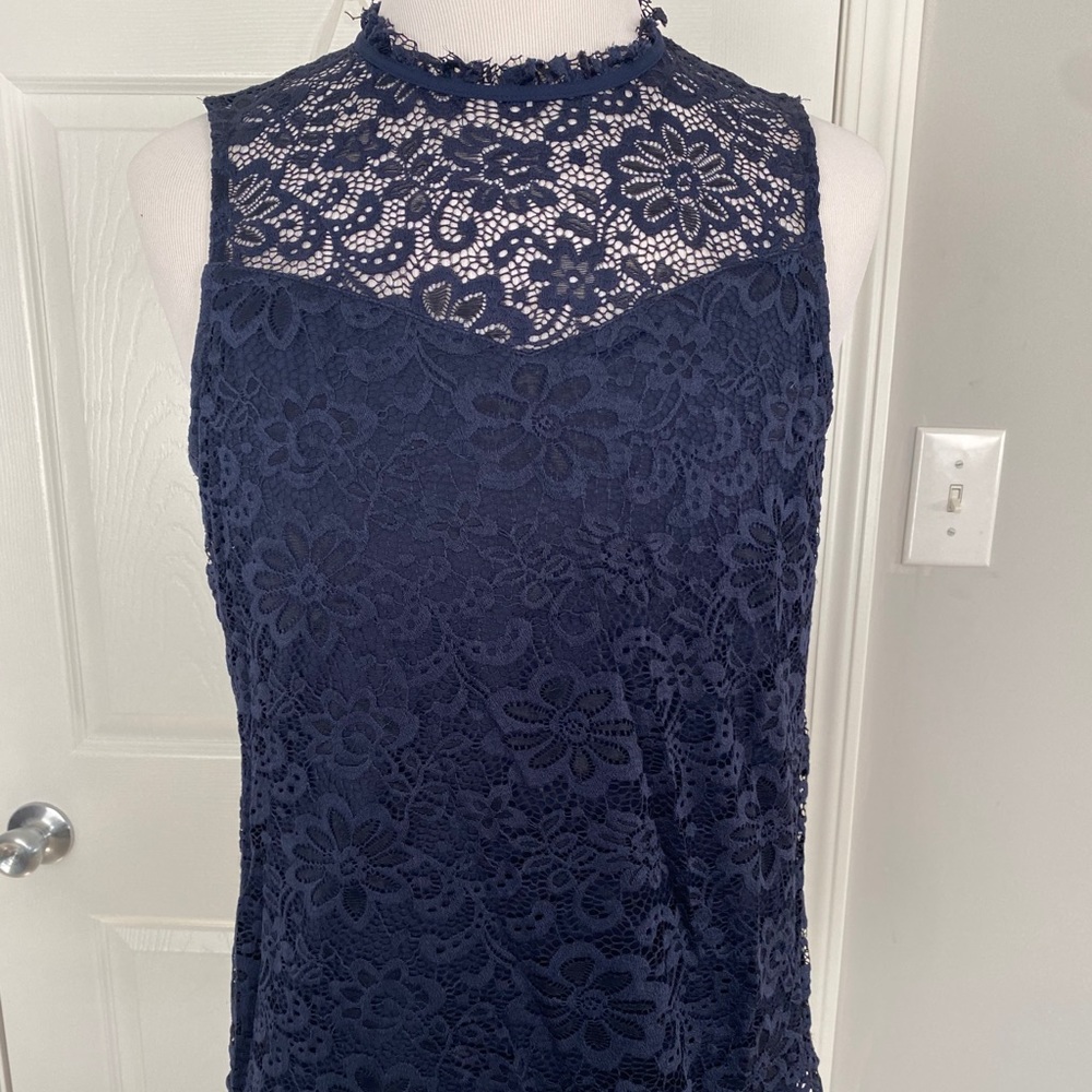 Navy Sleeveless Lace top